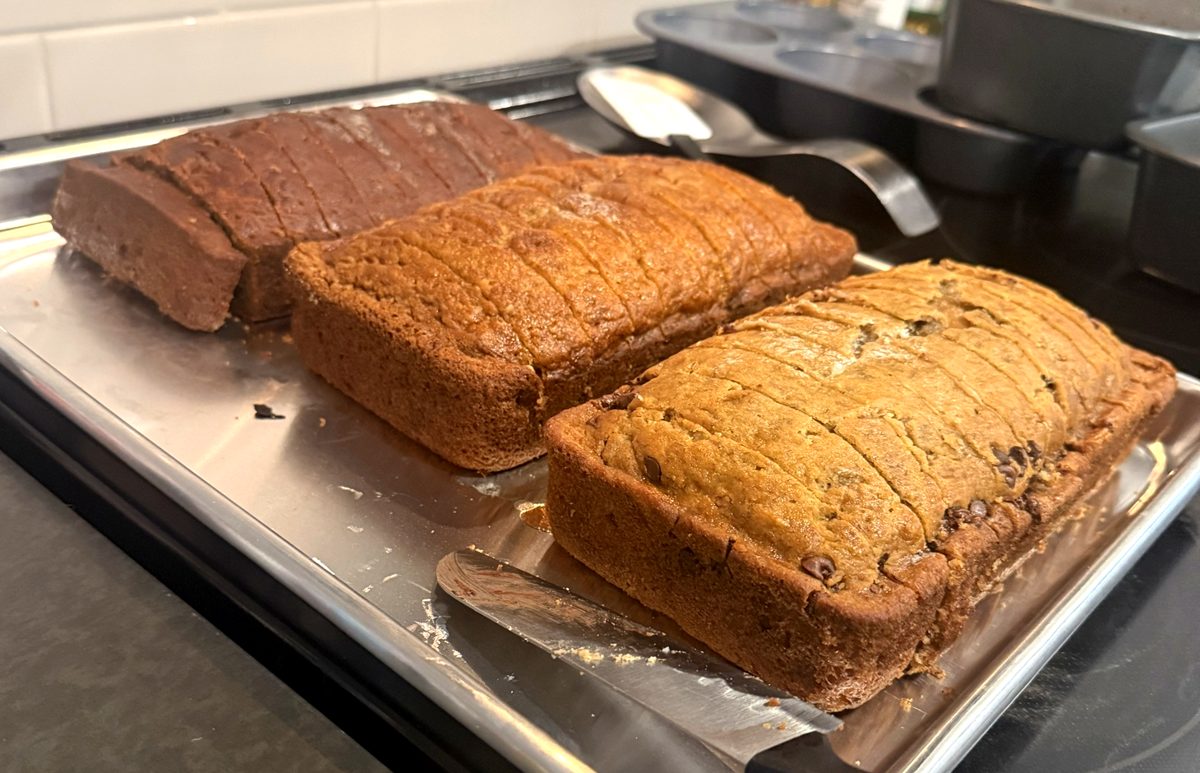 Fresh banana bread loaves from our kitchen